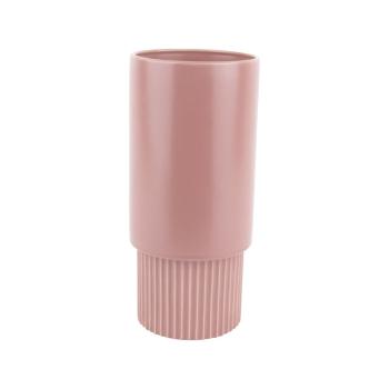Różowa ceramiczna doniczka PT LIVING Ribbed, wys. 26 cm