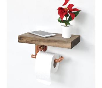 Uchwyt na papier toaletowy z półką 15x30 cm brązowy/miedź