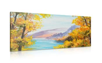 Obraz olejny przedstawiający górskie jezioro - 100x50