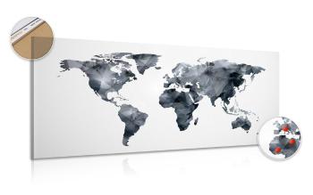 Obraz na korku mapa świata w stylu wielokątów w wersji czarno-białej - 120x60  wooden