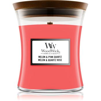 Woodwick Melon & Pink Quarz świeczka zapachowa z drewnianym knotem 85 g