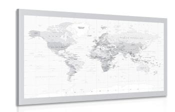 Obraz klasyczna czarno-biała mapa z szarą ramką - 60x40