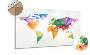 Obraz kolorowa mapa świata w stylu origami na korku - 90x60  transparent