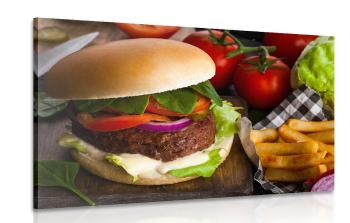 Obraz hamburger z frytkami - 60x40