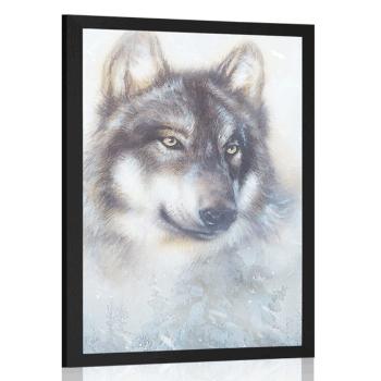 Plakat wilk w śnieżnym krajobrazie