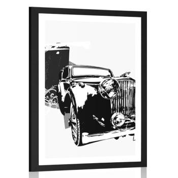 Plakat z passe-partout retro auto z abstrakcją w czerni i bieli - 20x30 silver