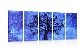 5-częściowy obraz drzewo życia na niebieskim tle