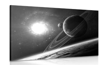 Obraz planeta w kosmosie w wersji czarno-białej