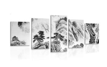 5-częściowy obraz chińskie malarstwo krajobrazowe w czarnobiałym kolorze - 100x50