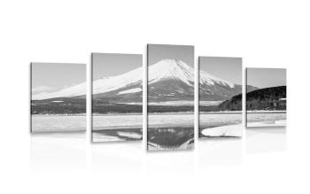 5-częściowy obraz japońska góra Fuji w wersji czarno-białej - 100x50