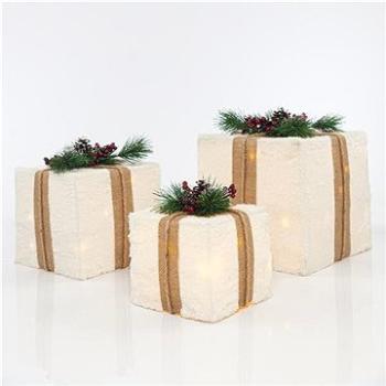 Eurolamp Dekoracja świąteczna podświetlane pudełka na prezenty z białym futerkiem, zestaw 3, 15/20/25 cm