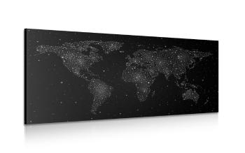 Obraz mapa świata z nocnym niebem w wersji czarno-białej - 100x50
