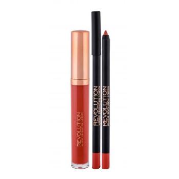 Makeup Revolution London Retro Luxe Matte Lip Kit zestaw Płynna pomadka 5,5 ml + Konturówka do ust 1 g dla kobiet Regal