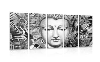 5-częściowy obraz Budda na egzotycznym tle w czarnobiałym kolorze - 100x50
