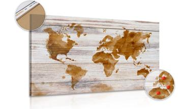 Obraz na korku kontur mapy na drewnianym tle - 120x80  wooden