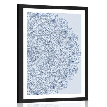 Plakat z passe-partout szczegółowa Mandala w niebieskim kolorze - 30x45 white