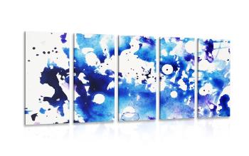 5-częściowy obraz niebieska akwarela w abstrakcji - 100x50