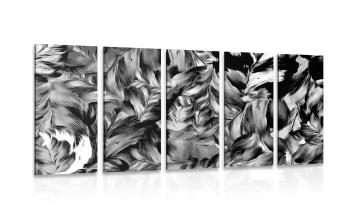 5-częściowy obraz retro kwiatowe kreski w wersji czarno-białej - 200x100