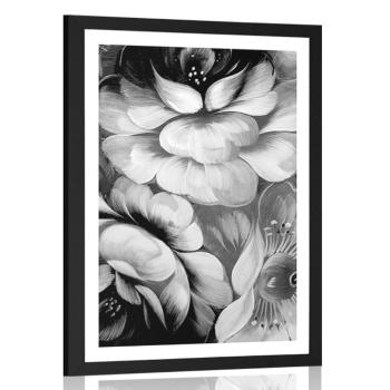 Plakat z passe-partout impresjonistyczny świat kwiatów w czerni i bieli - 40x60 silver