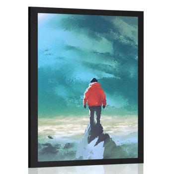 Plakat mężczyzna na szczycie góry