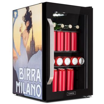 Klarstein Beersafe 70 Birra Milano Edition, lodówka, chłodziarka, 70 l, 3 półki, panoramiczne szklane drzwi, stal nierdzewna