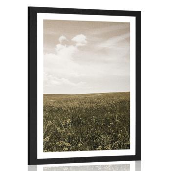 Plakat z passe-partout łąka z vintage akcentem - 60x90 silver
