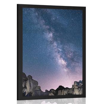 Plakat gwiaździste niebo nad skałami - 40x60 black