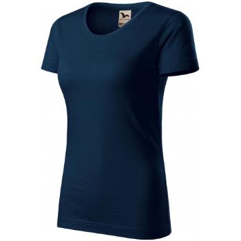 T-shirt damski, teksturowana bawełna organiczna, ciemny niebieski, XL