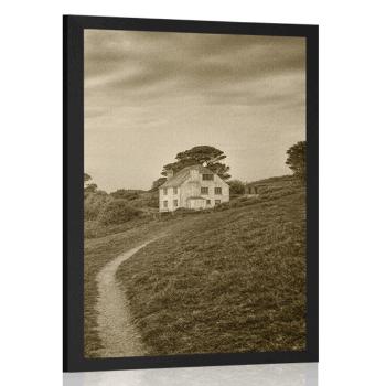 Plakat dom na klifie w sepiowym kolorze - 20x30 white