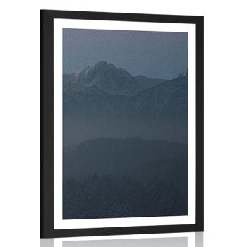 Plakat z passe-partout księżyc w pełni nad górami - 40x60 white