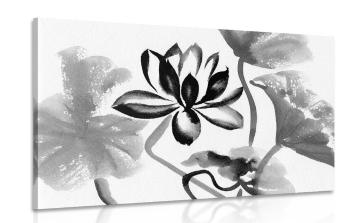 Obraz akwarelowy kwiat lotosu w wersji czarno-białej - 90x60