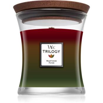 Woodwick Trilogy Hearthside świeczka zapachowa z drewnianym knotem 275 g