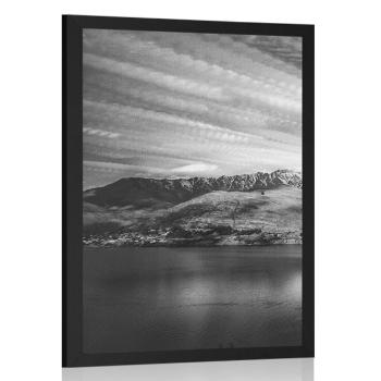 Plakat wczesny wieczór czarno-białe jezioro - 60x90 silver
