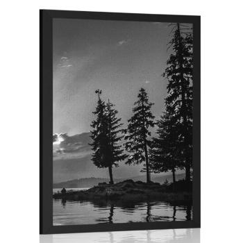 Plakat górskie jezioro w czerni i bieli - 30x45 white