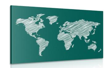 Obraz zakreskowana mapa świata na zielonym tle - 60x40
