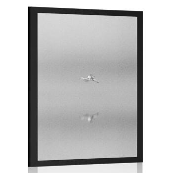 Plakat ptak we mgle w czerni i bieli - 60x90 silver