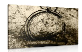 Obraz antyczny zegar w wersji sepia - 60x40