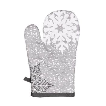 Świąteczna rękawica kuchenna z magnesem Płatki śniegu szary, 18 x 28 cm