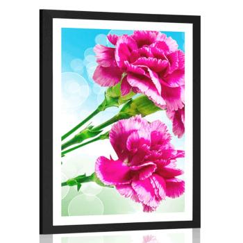 Plakat z passe-partout kwiat goździka - 60x90 silver