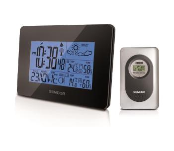 Sencor - Stacja pogodowa z LCD wyświetlaczem i budzikiem 3xAA czarna