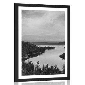 Plakat z passe-partout jezioro o zachodzie słońca w czerni i bieli - 30x45 black