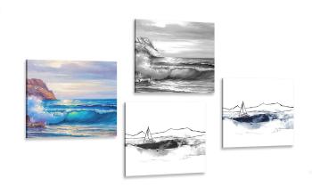 Zestaw obrazów imitacja malowanego morza - 4x 60x60