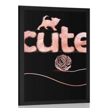 Plakat kot z kłębkiem i napisem Cute - 60x90 black