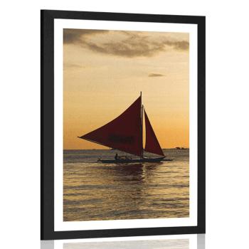 Plakat z passe-partout piękny zachód słońca nad morzem - 60x90 black