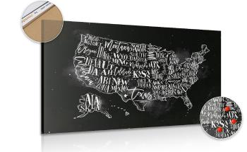 Obraz edukacyjna mapa USA z poszczególnymi stanami na korku - 90x60  smiley