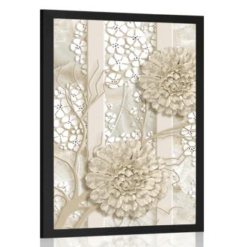 Plakat abstrakcyjne kwiaty na marmurowym tle - 30x45 silver