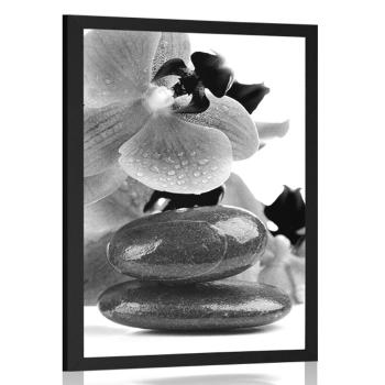 Plakat spa kamienie i orchidea czerni i bieli - 60x90 silver