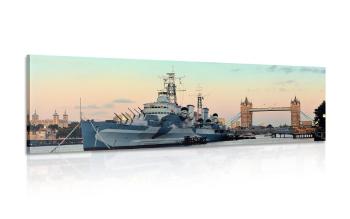 Obraz piękna łódź na Tamizie w Londynie - 150x50