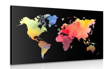Obraz mapa świata w akwareli na czarnym tle - 60x40