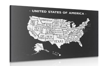 Obraz mapa edukacyjna USA w wersji czarno-białej - 90x60